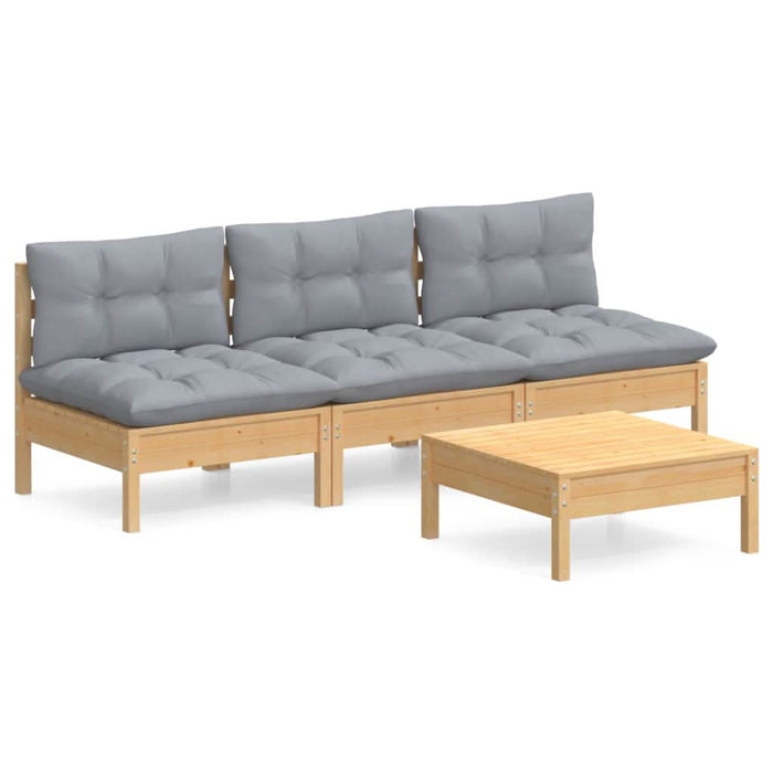 Set mobilier grădină cu perne, 4 piese, gri, lemn de pin - WALTI WALTI