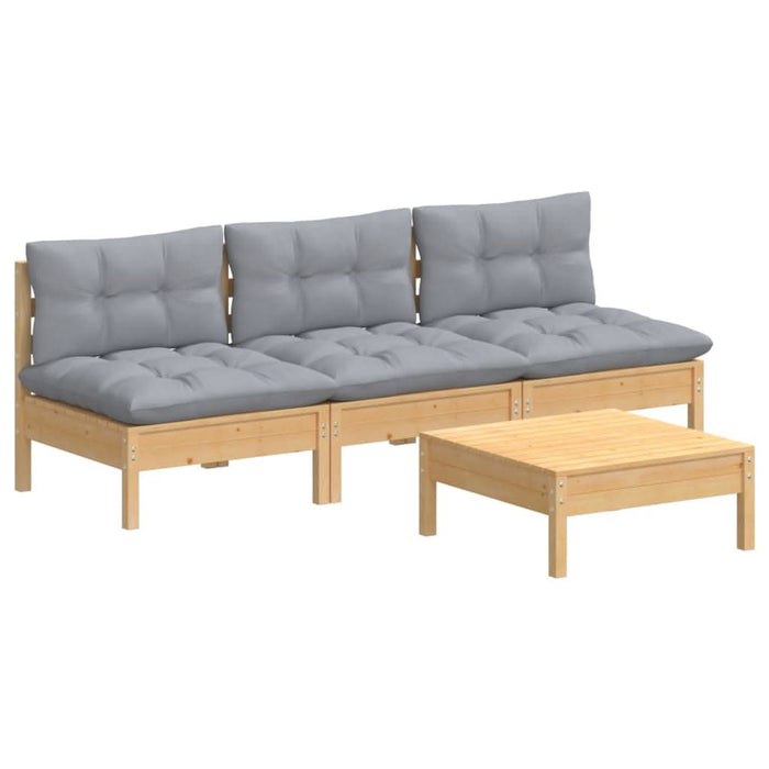 Set mobilier grădină cu perne, 4 piese, gri, lemn de pin - WALTI WALTI
