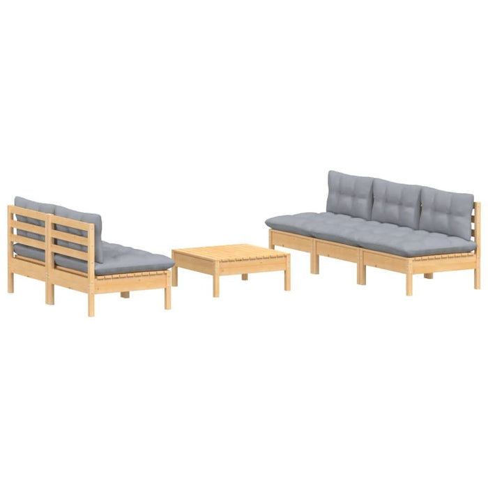 Set mobilier grădină cu perne gri, 6 piese, lemn de pin - WALTI WALTI