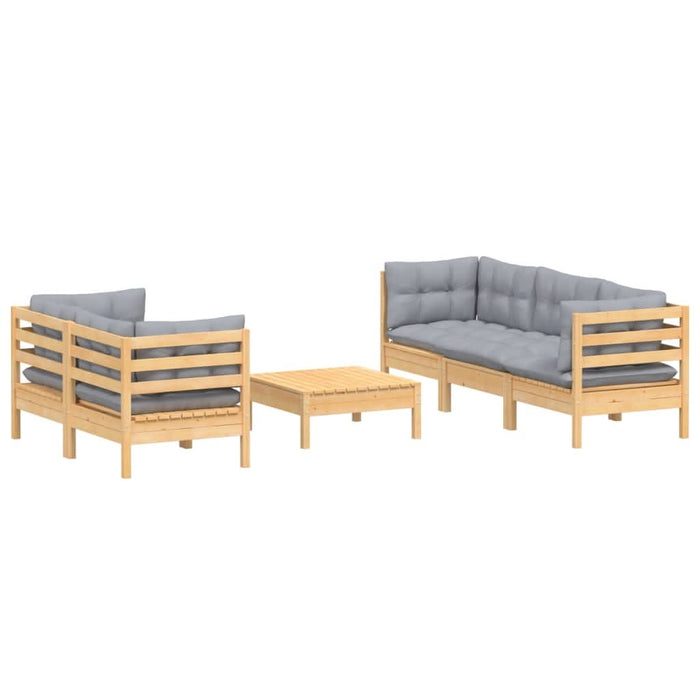Set mobilier grădină cu perne gri, 6 piese, lemn de pin - WALTI WALTI