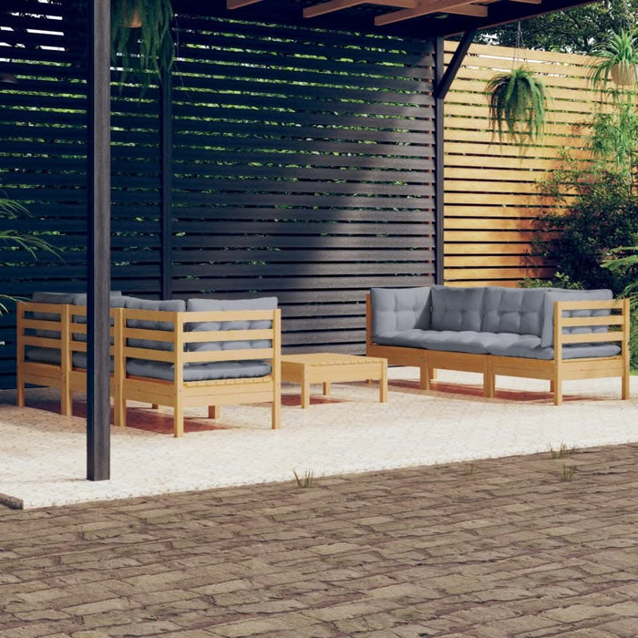 Set mobilier grădină cu perne gri, 7 piese, lemn masiv de pin - WALTI WALTI