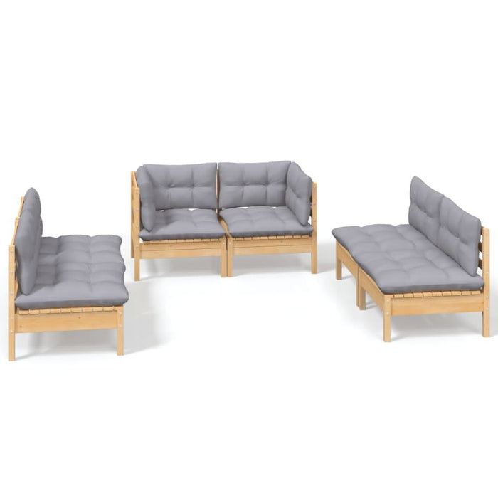 Set mobilier grădină cu perne gri, 6 piese, lemn de pin - WALTI WALTI
