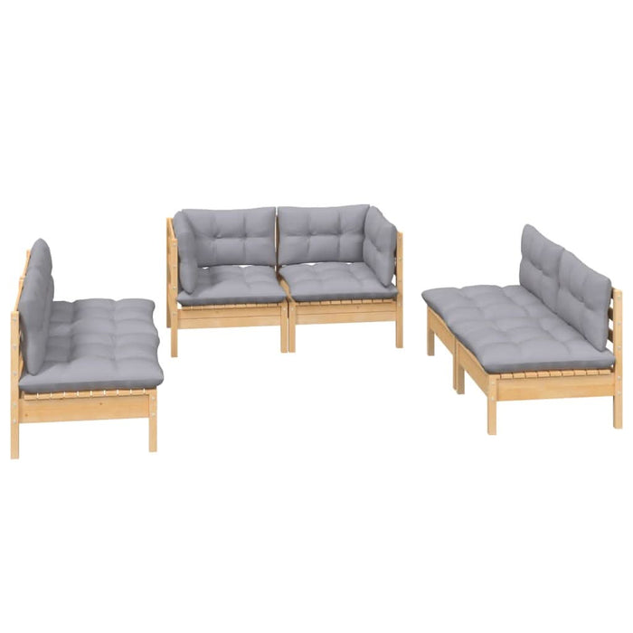 Set mobilier grădină cu perne gri, 6 piese, lemn de pin - WALTI WALTI