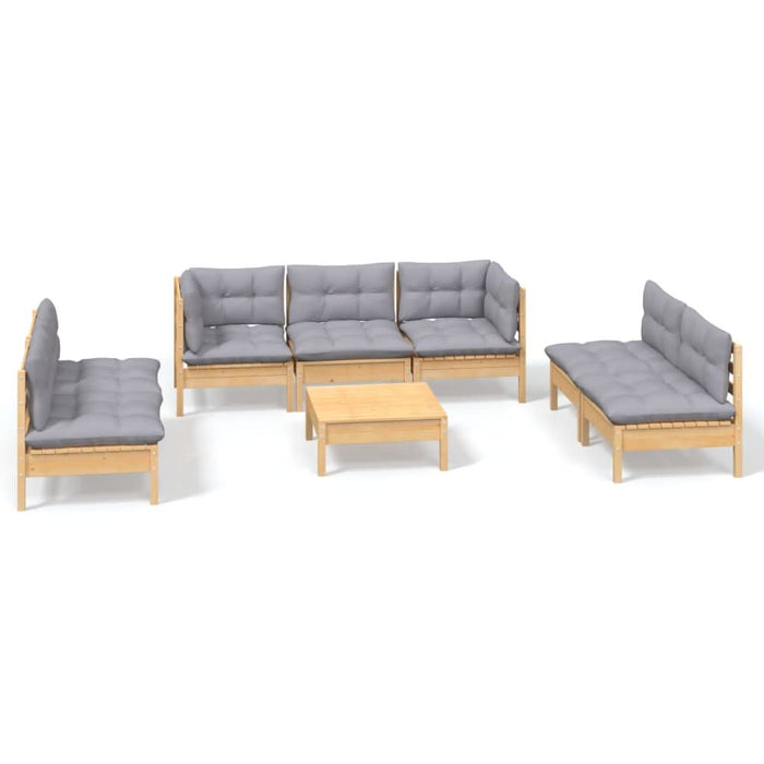 Set mobilier de grădină cu perne gri, 8 piese, lemn masiv pin - WALTI WALTI