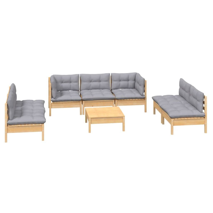 Set mobilier de grădină cu perne gri, 8 piese, lemn masiv pin - WALTI WALTI