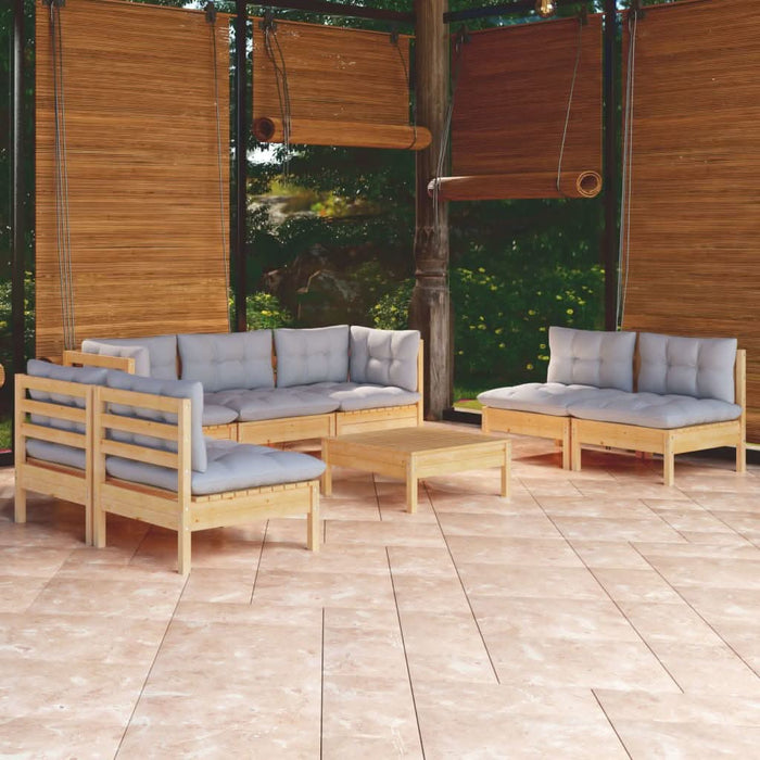 Set mobilier de grădină cu perne gri, 8 piese, lemn masiv pin - WALTI WALTI