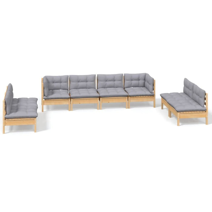 Set mobilier de grădină cu perne gri, 8 piese, lemn masiv pin - WALTI WALTI