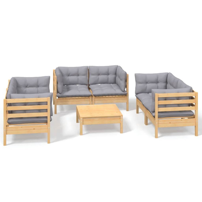 Set mobilier grădină cu perne gri, 7 piese, lemn masiv de pin - WALTI WALTI