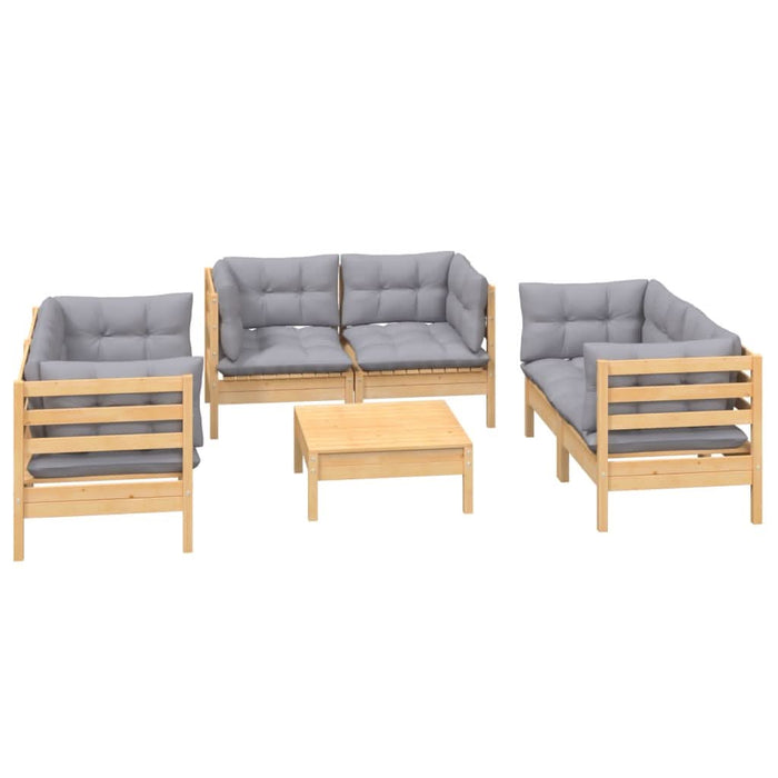 Set mobilier grădină cu perne gri, 7 piese, lemn masiv de pin - WALTI WALTI