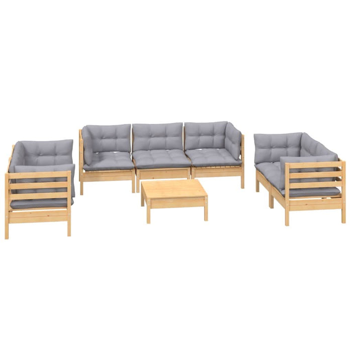 Set mobilier de grădină cu perne gri, 8 piese, lemn masiv pin - WALTI WALTI