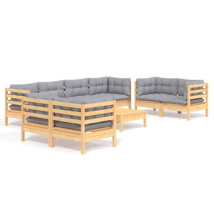 Set mobilier de grădină cu perne gri, 9 piese, lemn masiv pin - WALTI WALTI