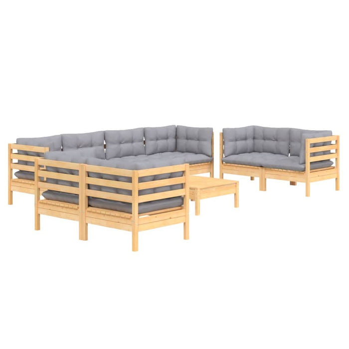 Set mobilier de grădină cu perne gri, 9 piese, lemn masiv pin - WALTI WALTI