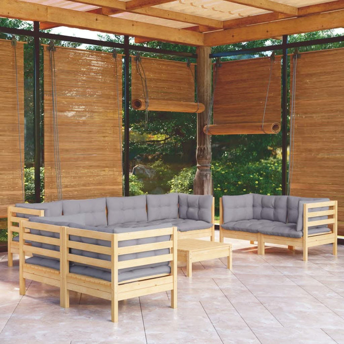 Set mobilier de grădină cu perne gri, 9 piese, lemn masiv pin - WALTI WALTI
