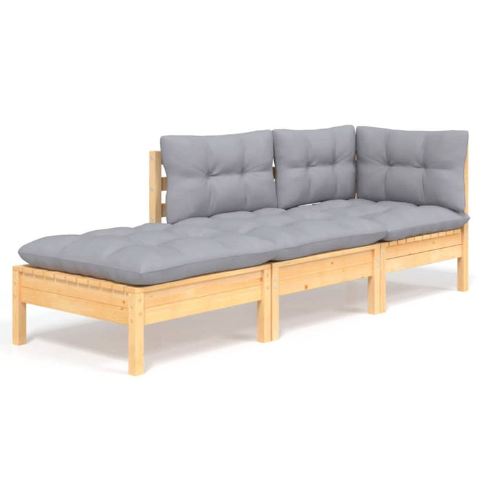 Set mobilier grădină cu perne, 3 piese, gri, lemn masiv pin - WALTI WALTI