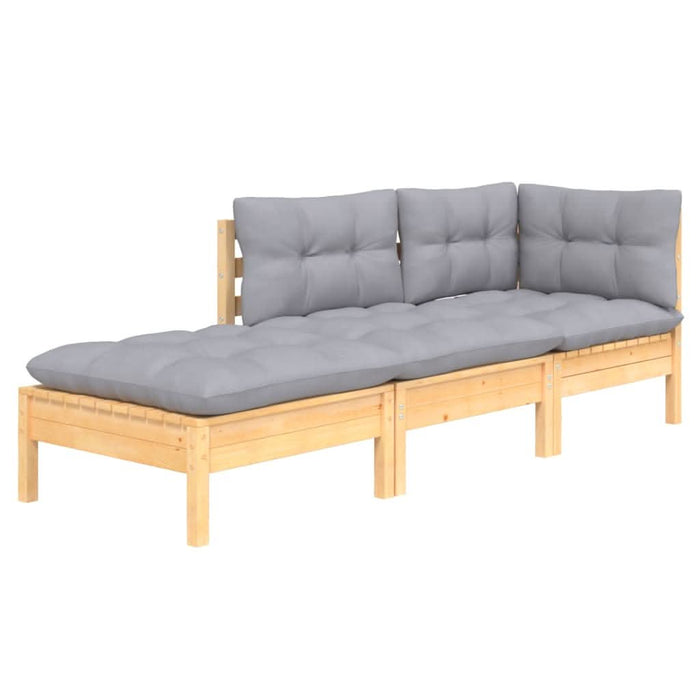 Set mobilier grădină cu perne, 3 piese, gri, lemn masiv pin - WALTI WALTI