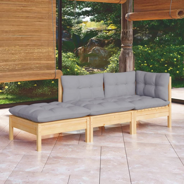 Set mobilier grădină cu perne, 3 piese, gri, lemn masiv pin - WALTI WALTI