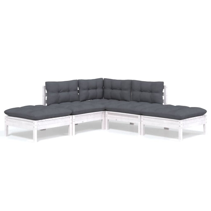 Set mobilier grădină cu perne, 5 piese, alb, lemn de pin - WALTI WALTI