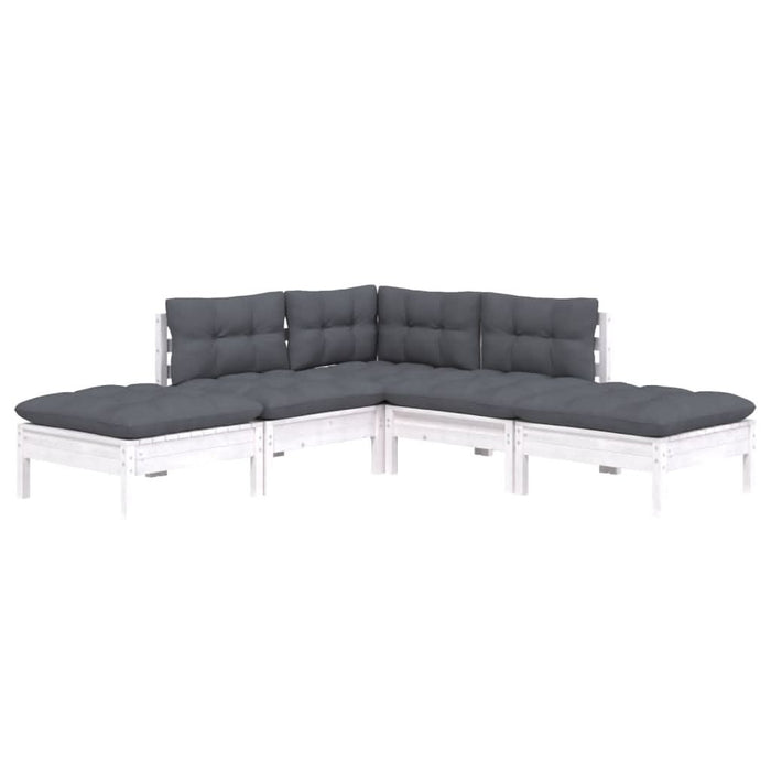 Set mobilier grădină cu perne, 5 piese, alb, lemn de pin - WALTI WALTI
