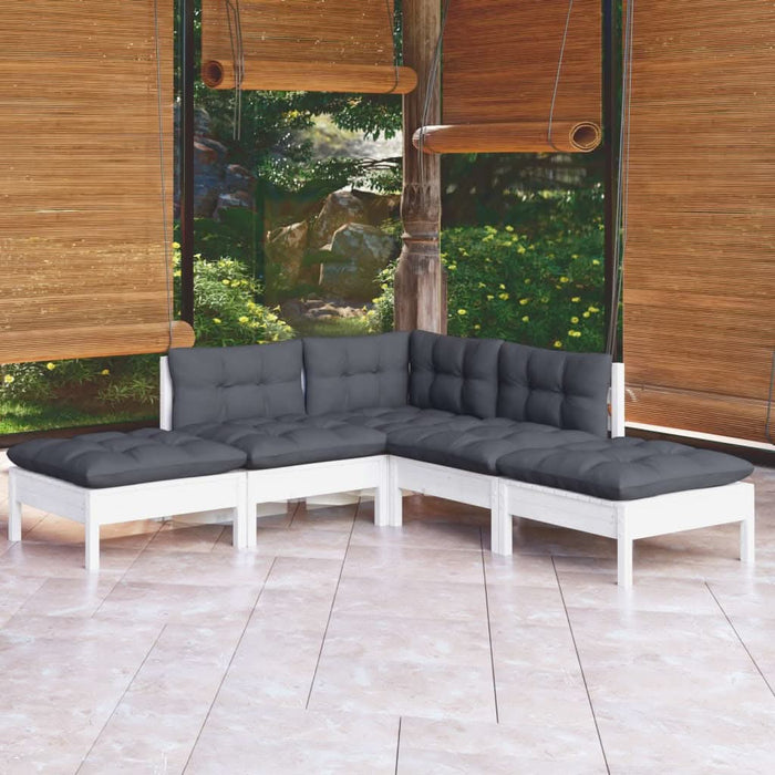 Set mobilier grădină cu perne, 5 piese, alb, lemn de pin - WALTI WALTI
