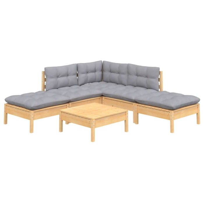 Set mobilier grădină cu perne gri, 6 piese, lemn de pin - WALTI WALTI