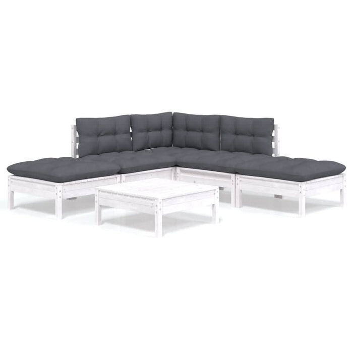 Set mobilier de grădină cu perne, 6 piese, alb, lemn de pin - WALTI WALTI