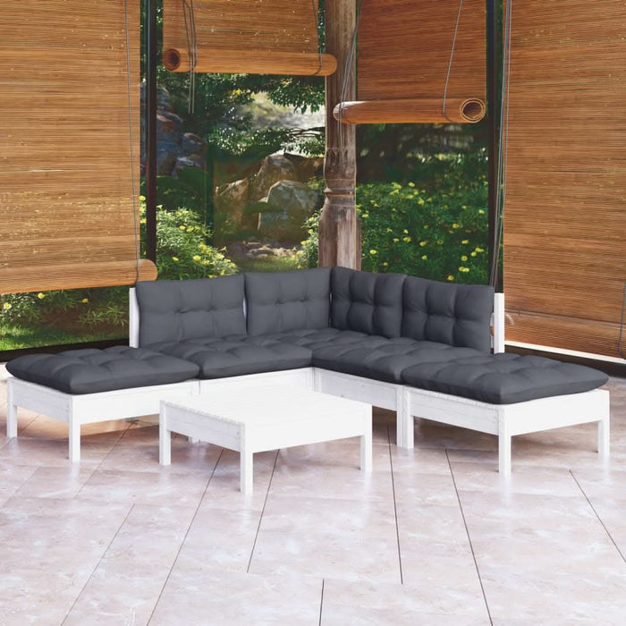 Set mobilier de grădină cu perne, 6 piese, alb, lemn de pin - WALTI WALTI
