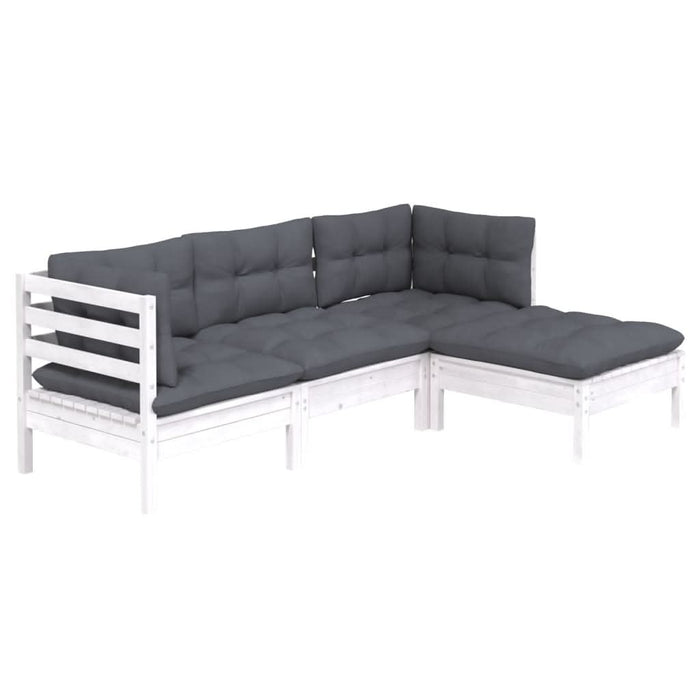 Set mobilier grădină cu perne, 4 piese, alb, lemn de pin - WALTI WALTI