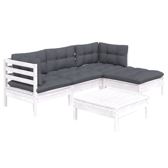 Set mobilier grădină cu perne, 5 piese, alb, lemn de pin - WALTI WALTI