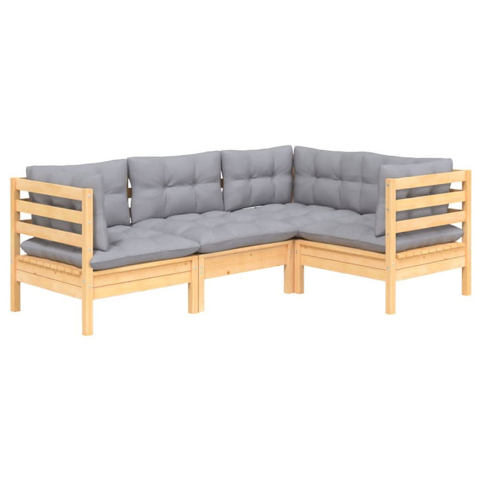 Set mobilier grădină cu perne, 4 piese, gri, lemn de pin - WALTI WALTI