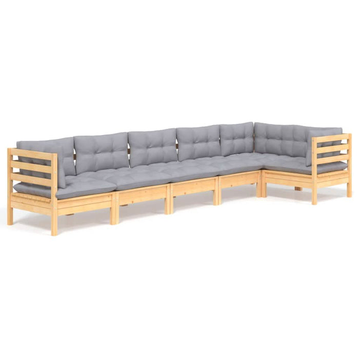 Set mobilier grădină cu perne gri, 6 piese, lemn de pin - WALTI WALTI