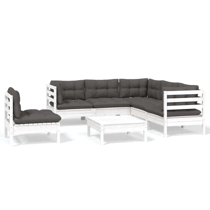 Set mobilier de grădină cu perne, 6 piese, alb, lemn de pin - WALTI WALTI