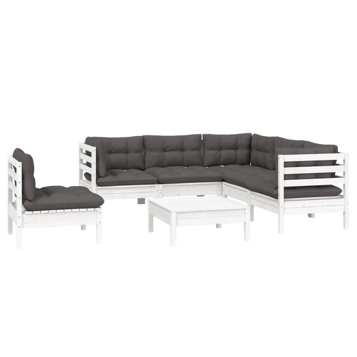 Set mobilier de grădină cu perne, 6 piese, alb, lemn de pin - WALTI WALTI