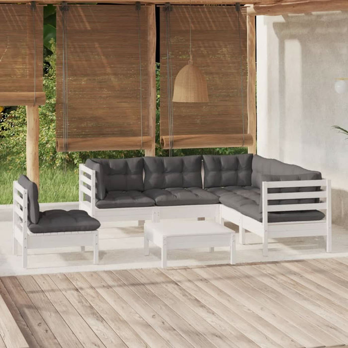 Set mobilier de grădină cu perne, 6 piese, alb, lemn de pin - WALTI WALTI