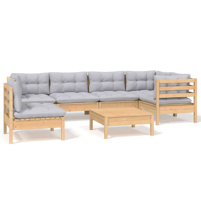 Set mobilier grădină cu perne gri, 7 piese, lemn masiv de pin - WALTI WALTI