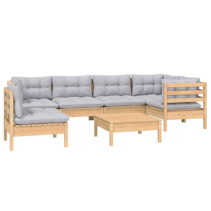 Set mobilier grădină cu perne gri, 7 piese, lemn masiv de pin - WALTI WALTI