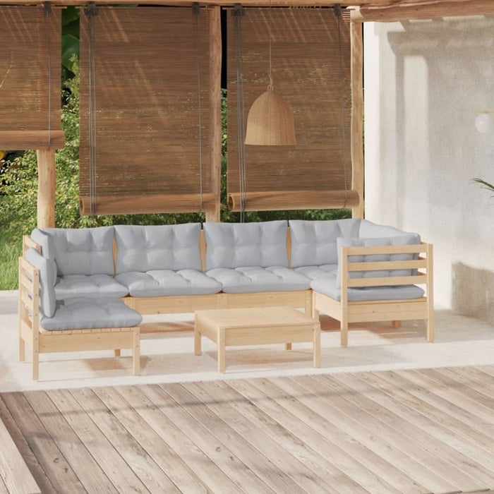 Set mobilier grădină cu perne gri, 7 piese, lemn masiv de pin - WALTI WALTI