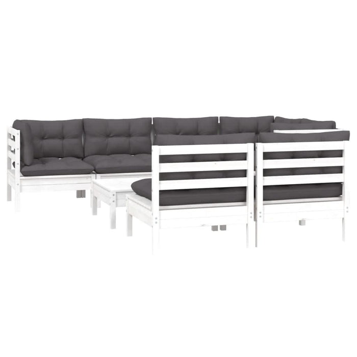Set mobilier de grădină cu perne, 8 piese, alb, lemn masiv pin - WALTI WALTI