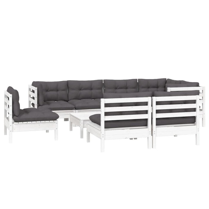 Set mobilier grădină cu perne, 9 piese, alb, lemn masiv pin - WALTI WALTI