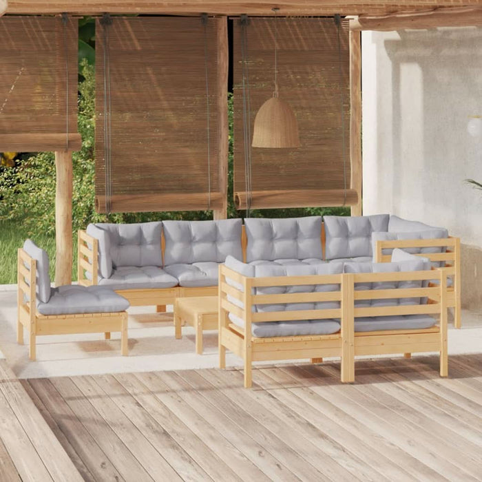Set mobilier de grădină cu perne gri, 9 piese, lemn masiv pin - WALTI WALTI