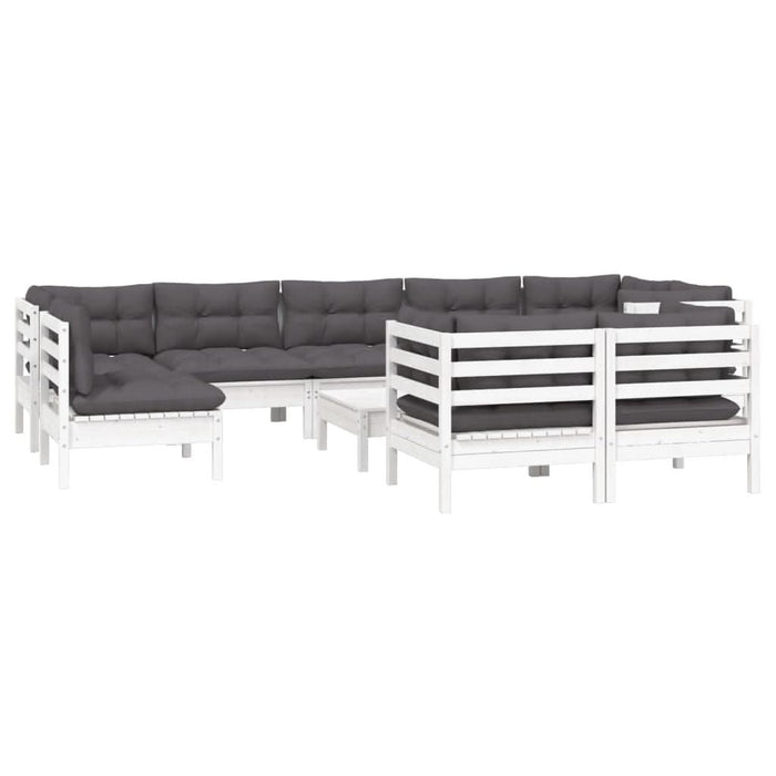 Set mobilier grădină cu perne, 10 piese, alb, lemn masiv pin - WALTI WALTI