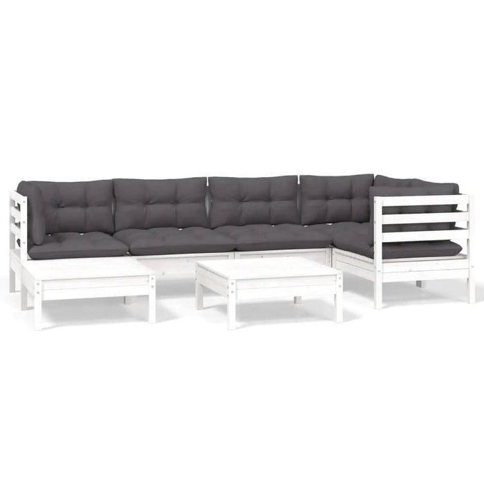 Set mobilier de grădină cu perne, 7 piese, alb, lemn masiv pin - WALTI WALTI