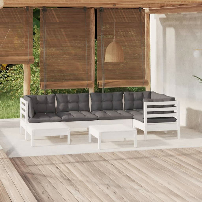 Set mobilier de grădină cu perne, 7 piese, alb, lemn masiv pin - WALTI WALTI