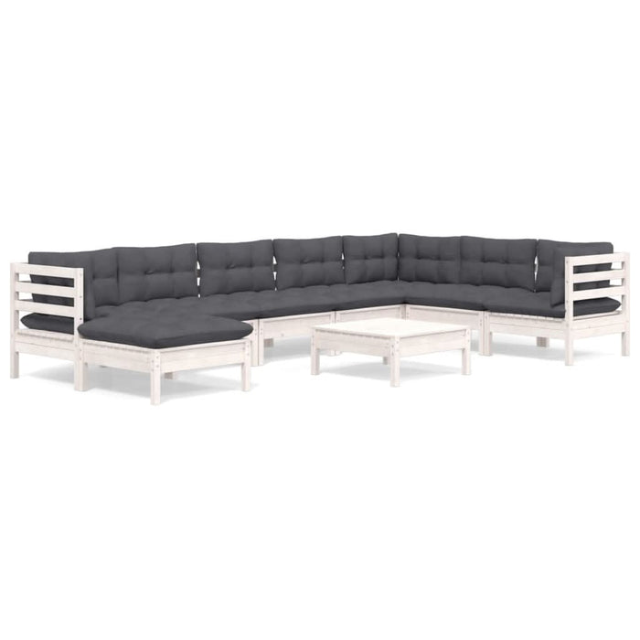 Set mobilier de grădină cu perne, 9 piese, alb, lemn masiv pin - WALTI WALTI