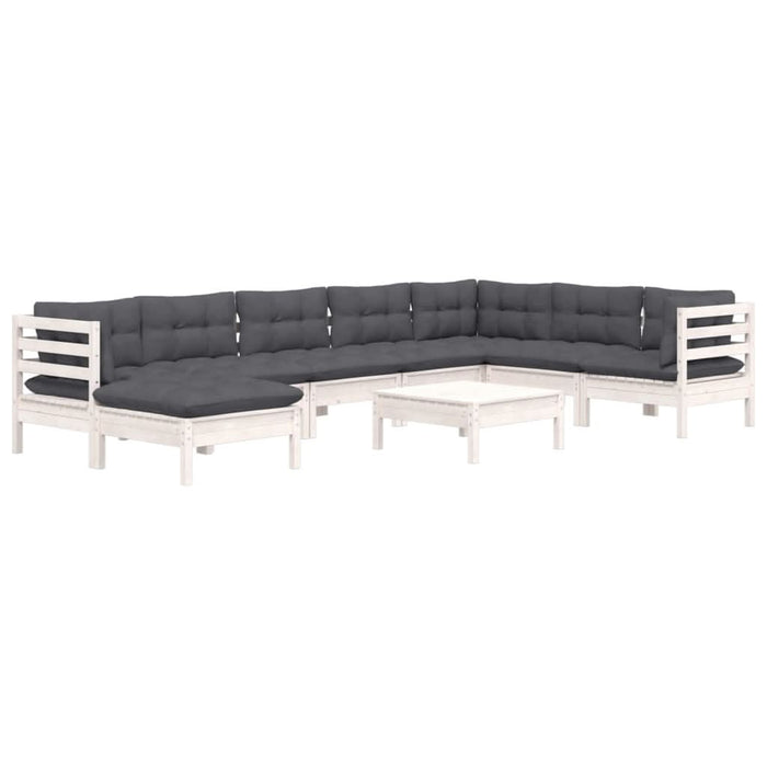 Set mobilier de grădină cu perne, 9 piese, alb, lemn masiv pin - WALTI WALTI