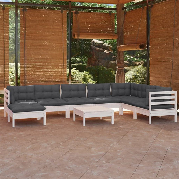 Set mobilier de grădină cu perne, 9 piese, alb, lemn masiv pin - WALTI WALTI