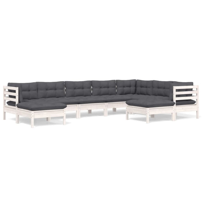 Set mobilier de grădină cu perne, 9 piese, alb, lemn masiv pin - WALTI WALTI