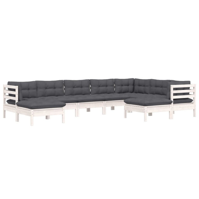 Set mobilier de grădină cu perne, 9 piese, alb, lemn masiv pin - WALTI WALTI