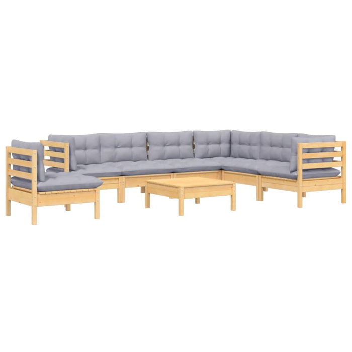 Set mobilier de grădină cu perne gri, 8 piese, lemn masiv pin - WALTI WALTI