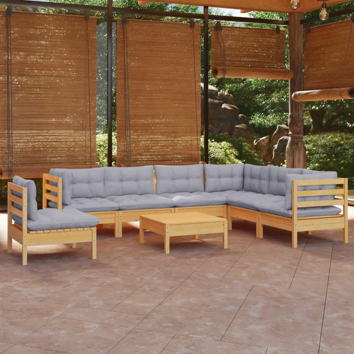 Set mobilier de grădină cu perne gri, 8 piese, lemn masiv pin - WALTI WALTI