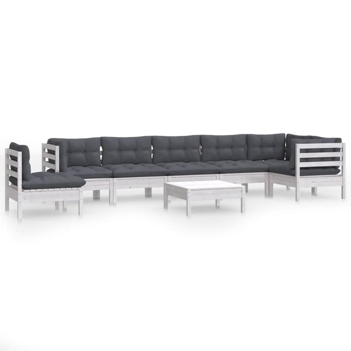 Set mobilier grădină cu perne, 9 piese, alb, lemn masiv pin - WALTI WALTI